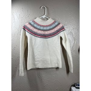 Tabitha Webb White Fair Isle Lambswool Blend Knit Pullover Sweater Size Small